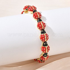 Ladybug Brass Enamel Cuff Bangles for Women&nbsp;BJEW-A171-01G