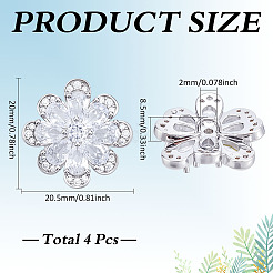 4Pcs 1-Hole Brass Pave Clear Cubic Zirconia Buttons&nbsp;BUTT-MA0001-15B-P