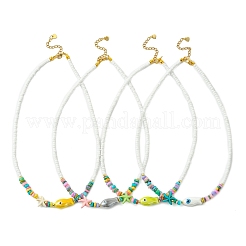 Ocean Synthetic Turquoise Starfish & Handmade Porcelain Fish & Glass Seed Beaded Necklaces for Women&nbsp;NJEW-JN06221
