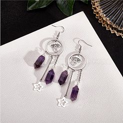 Natural Amethyst Bullet Chandelier Earrings&nbsp;EJEW-SW00017-01