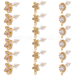 18Pcs 3 Styles Brass Pave Clear Cubic Zirconia Stud Earring Findings&nbsp;KK-BBC0023-14
