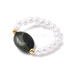 Natural Kambaba Jasper Bead Stretch Rings for Women&nbsp;RJEW-JR00915
