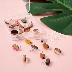 12Pairs 12 Colors Opaque Resin & Walnut Wood Stud Earring Findings&nbsp;MAK-CD0001-05