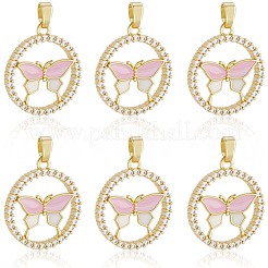 6Pcs Brass Micro Pave Cubic Zirconia Enamel Pendants&nbsp;KK-BBC0020-66
