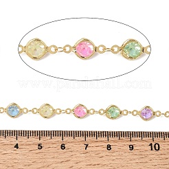 Colorful Handmade Flat Round Brass with Glass Link Chains&nbsp;CHC-K017-03G