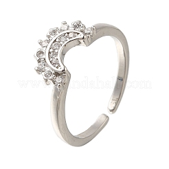Rack Plating Brass Micro Pave Cubic Zirconia Cuff Rings for Women&nbsp;RJEW-D079-01A-RS