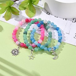 3Pcs Natural Weathered Agate(Dyed) Beaded Bracelets Set&nbsp;BJEW-JB07665