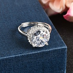 Adjustable 925 Sterling Silver Micro Pave Cubic Zirconia Cuff Rings for Women&nbsp;RJEW-F183-01B-01
