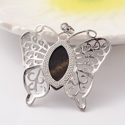 Butterfly Platinum Tone Brass Natural Tiger Eye Pendants&nbsp;G-M288-04