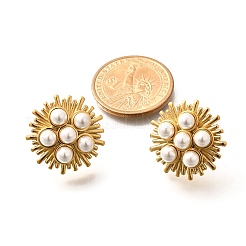 304 Stainless Steel Pearl Irregular Line Flower Stud Earrings&nbsp;EJEW-R012-05G