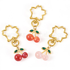 3Pcs Cherry Resin Rhinestone & Glitter Powder Pendants Decoration&nbsp;HJEW-TAC0092