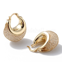 Crystal Rhinestone Beaded Double Horn Thick Hoop Earrings&nbsp;EJEW-A093-12G