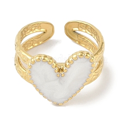 Ion Plating(IP) 304 Stainless Steel Enamel Heart Cuff Finger Rings&nbsp;RJEW-L107-088G-01