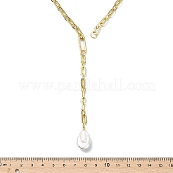 Adjustable Natural Baroque Keshi Pearl Teardrop Pendant Brass Lariat Necklaces&nbsp;NJEW-JN06205