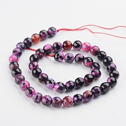 Faceted Round Dyed Natural Fire Crackle Agate Beads Strands&nbsp;G-D769-8mm-01