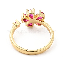 Cerise Cubic Zirconia Flower Open Cuff Ring&nbsp;KK-K270-06G