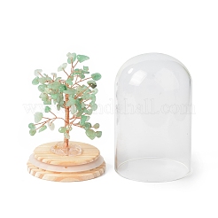 Natural Green Aventurine Chips Money Tree in Dome Glass Bell Jars with Wood Base Display Decorations&nbsp;DJEW-B007-04A