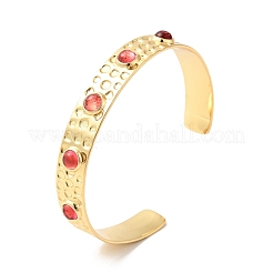 Tomato Cubic Zirconia Open Cuff Bangle&nbsp;BJEW-G652-02G