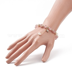 Natura Strawberry Quartz & Pearl Beaded Stretch Bracelet&nbsp;BJEW-JB09004