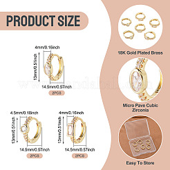 6Pcs 3 Styles Brass Micro Pave Clear Cubic Zirconia Hoop Earrings&nbsp;EJEW-TA0001-90C
