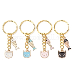 4Pcs Cat Shape with Fishbone Alloy Enamel Keychains&nbsp;KEYC-JKC01467