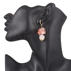 Natural Rose Quartz & Synthetic Cherry Quartz Glass Chip Beaded Dangle Earrings&nbsp;EJEW-JE06568-03