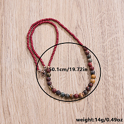Round Synthetic Turquoise & Glass Seed Beaded Necklaces fow Men&nbsp;FS-WGBCB06-01