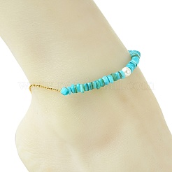 Natural Dyed Freshwater Shell Nuggets Beaded 304 Stainless Steel Cable Chain Anklets for Women&nbsp;AJEW-AN00827-02