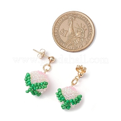 Handmade Glass Seed Beads Peach Dangle Stud Earrings&nbsp;EJEW-MZ00448