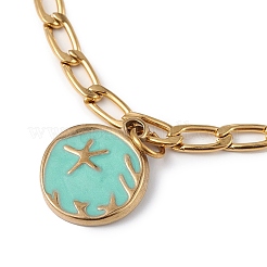 Ion Plating(IP) Enamel Starfish Charm Bracelet with Curb Chains&nbsp;BJEW-G669-26G