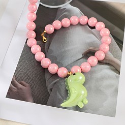 Resin Dinosaur Pendant Pink Round Beaded Necklaces for Women&nbsp;WG6D99C-01