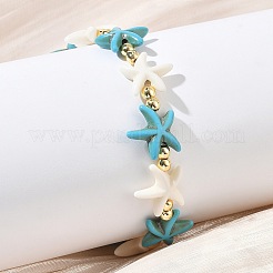 Synthetic Turquoise & Non-magnetic Hematite Beads Stretch Bracelets for Women Men&nbsp;BJEW-JB13728-02