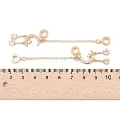 Rack Plating Moon & Star Brass Clear Cubic Zirconia European Safety Chains&nbsp;KK-F879-24G