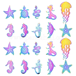 20Pcs 10 Styles Ion Plating(IP) 201 Stainless Steel Etched Metal Embellishments Pendants&nbsp;STAS-FS0001-52