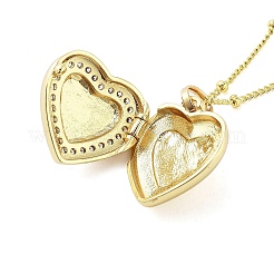Brass Micro Pave Clear Cubic Zirconia Satellite Chain Locket Pendant Necklaces for Women&nbsp;LS-NJEW-M009-03G-C