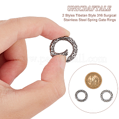 2Pcs 2 Styles Tibetan Style 316 Surgical Stainless Steel Spring Gate Rings&nbsp;STAS-UN0049-10