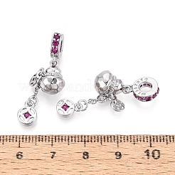 Brass Micro Pave Deep Pink Cubic Zirconia European Dangle Charms&nbsp;KK-N287-18P