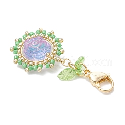 Rose Glass & Glass Seed Pendant Decorations&nbsp;HJEW-MZ00336