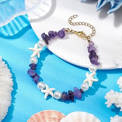 Starfish Synthetic Turquoise & Natural Mixed Gemstone Chip Beaded Bracelets for Women&nbsp;BJEW-JB11264