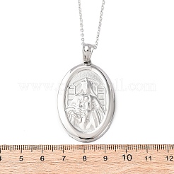 304 Stainless Steel Oval with Virgin Mary Pendant Necklaces for Women&nbsp;NJEW-B149-01P