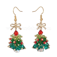 Glass Christmas Tree with Bowknot Dangle Earrings&nbsp;EJEW-TA00104