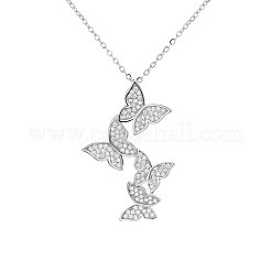 Brass Micro Pave Clear Cubic Zirconia 4 Butterfly Pendant Necklaces for Women&nbsp;FS-WG1F8BB-01