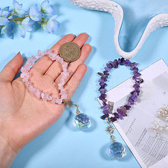 2Pcs 2 Styles Natural Rose Quartz & Amethyst Chip Pendant Decoration&nbsp;HJEW-CA00062