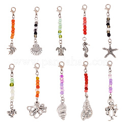 10Pcs 10 Styles Ocean Theme Alloy Pendant Decoration&nbsp;HJEW-TAC0066