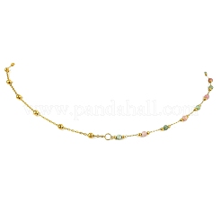 Natural & Synthetic Mixed Gemstone Faceted Round Beads Handmade Link Chain Necklaces with 316 Stainless Steel Chains&nbsp;NJEW-JN06059