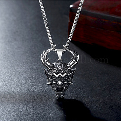 Stainless Steel Evil Skull Pendant Necklace&nbsp;SKUL-PW0001-134