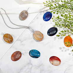 15Pcs 15 Colors Oval Dyed Natural Crackle Agate Cabochons&nbsp;G-AR0004-16