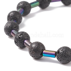 Natural Lava Rock Round & Glass Column Beaded Stretch Bracelet&nbsp;BJEW-JB08623