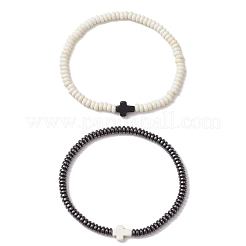 2Pcs Synthetic Hematite & Turquoise Beads Stretch Bracelets for Women Men&nbsp;BJEW-JB11291