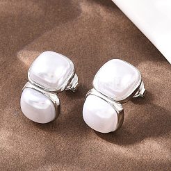304 Stainless Steel & ABS Imitation Pearl Square Stud Earrings&nbsp;EJEW-Z155-02P